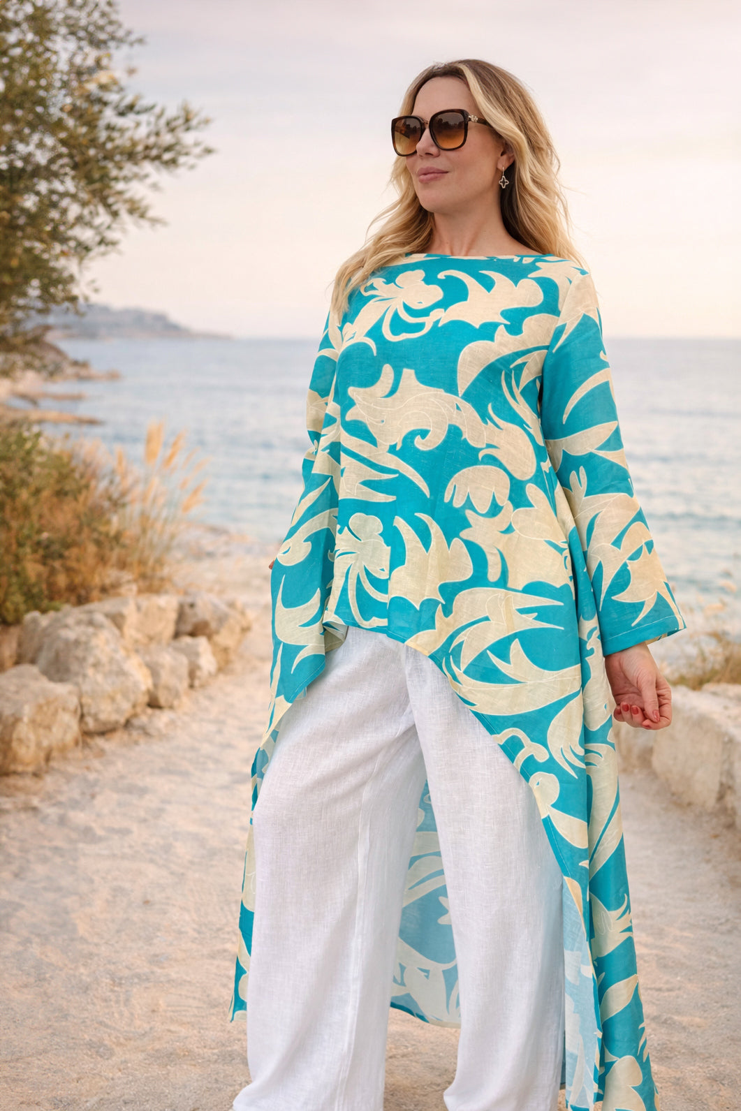 Linen woman wide set #blue