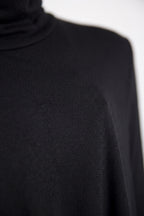 Black cotton-viscose turtleneck maxi dress Veronica with thumb holes - EUG Fashion #black
