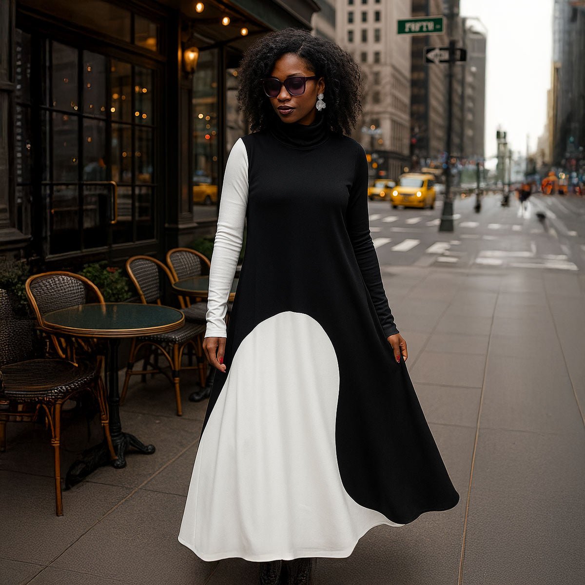 Turtleneck Black and White Dress VIVIAN - EUG Fashion EugFashion 