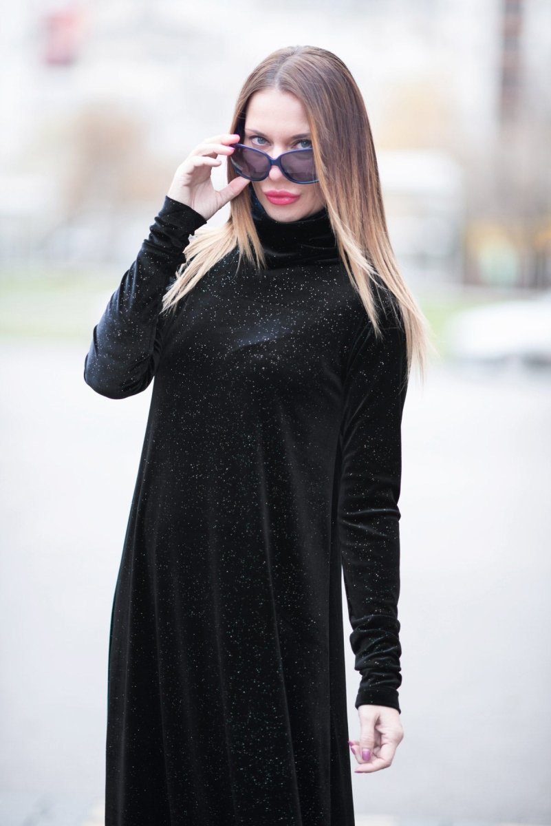 Turtleneck black velvet dress VIVIAN BF - EUG FASHION EugFashion 