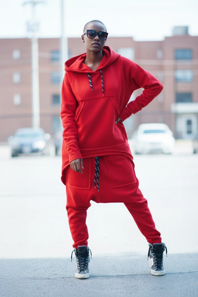 Two pieces Red Hooded Tracksuit MEGAN - EUG Fashion