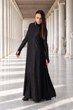Black floral embroidered turtleneck maxi dress Veronica with silk threads - EUG Fashion #black

