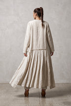 Natural long linen vest with robe-like sleeves and pleated back - front belt, two large pockets, Sonam | EUG Fashion #natural
