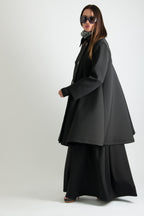 Black neoprene A-line blazer coat Kylie double-breasted - EUG Fashion #black
