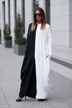 Black and white two-tone punto milano maxi dress Wendy - EUG Fashion 