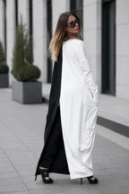 Black and white two-tone punto milano maxi dress Wendy - EUG Fashion 