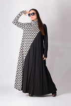 Black and white houndstooth turtleneck A-line dress Vivian - EUG Fashion 
