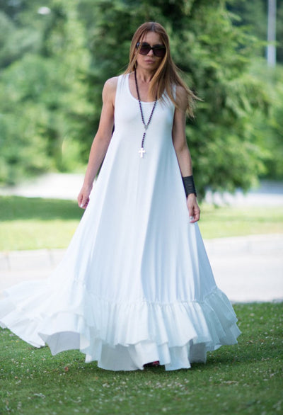 White Cotton Maxi Dress CARMEN - EUG Fashion EugFashion 