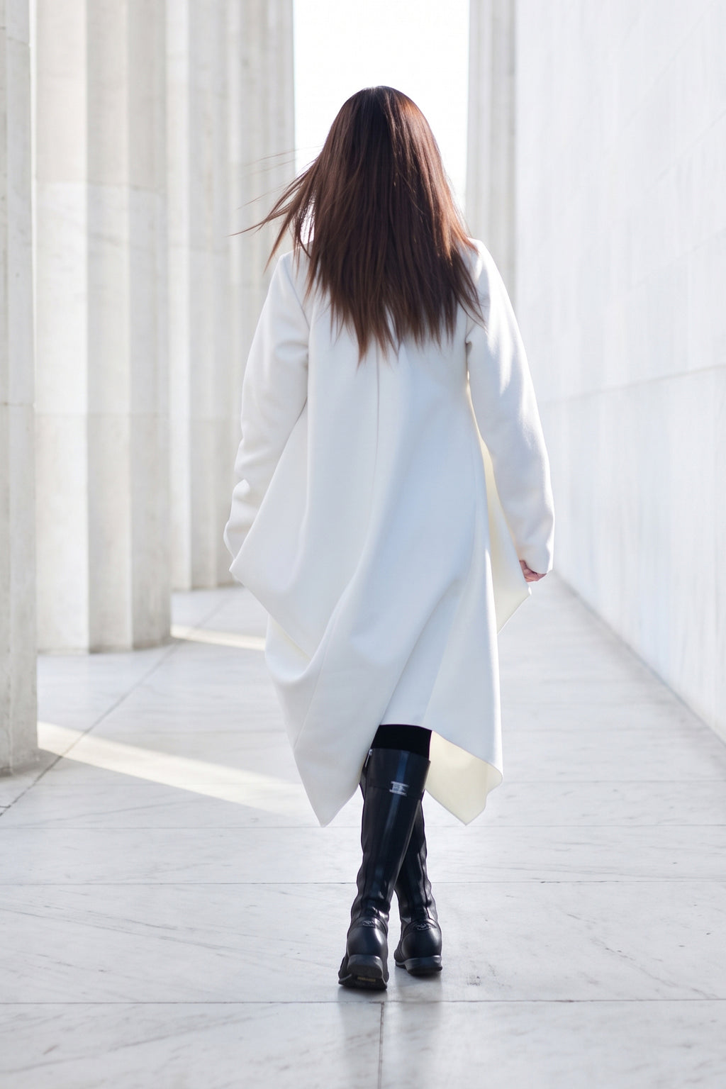 Off white asymmetric poncho dress Holly with belt and back zip - EUG Fashion #off-white

