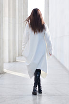 Off white asymmetric poncho dress Holly with belt and back zip - EUG Fashion #off-white
