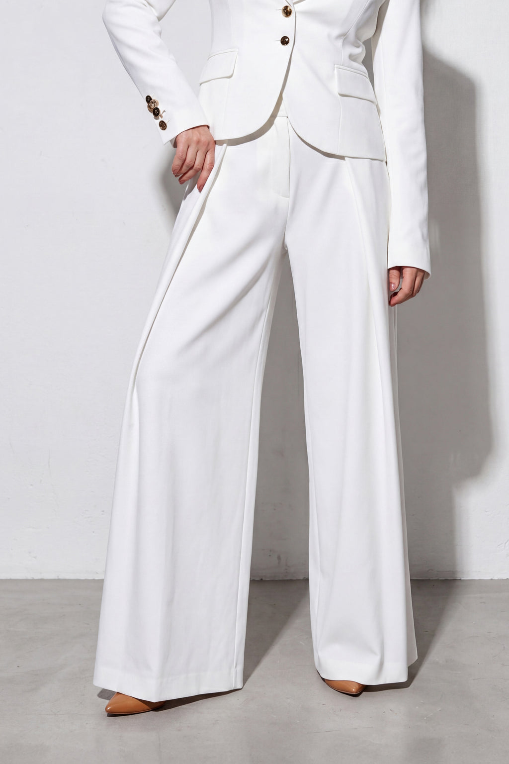 White cold wool wide-leg pants Casidy — EUG Fashion #white
