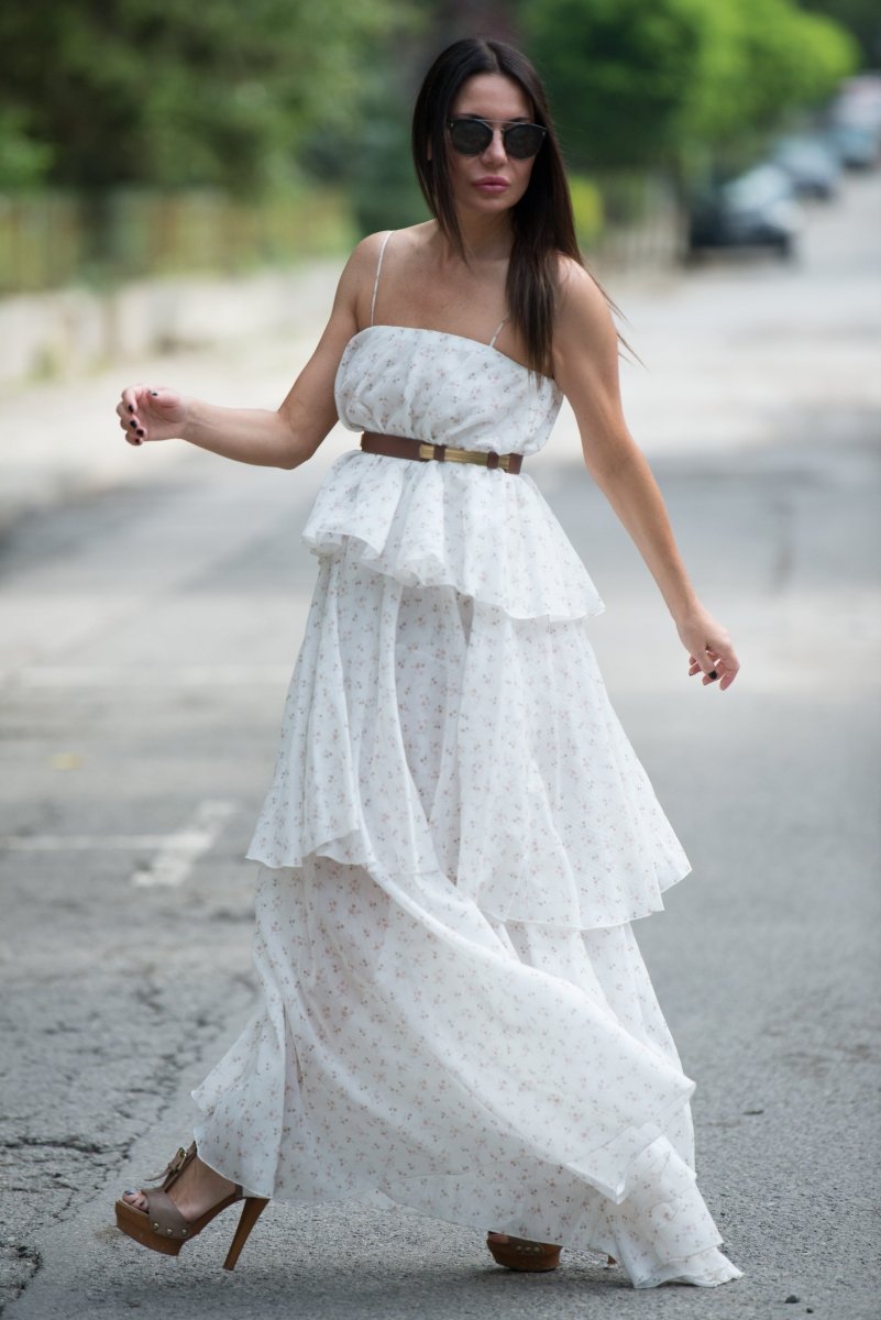 White Flounces Dress DALILA - EUG Fashion