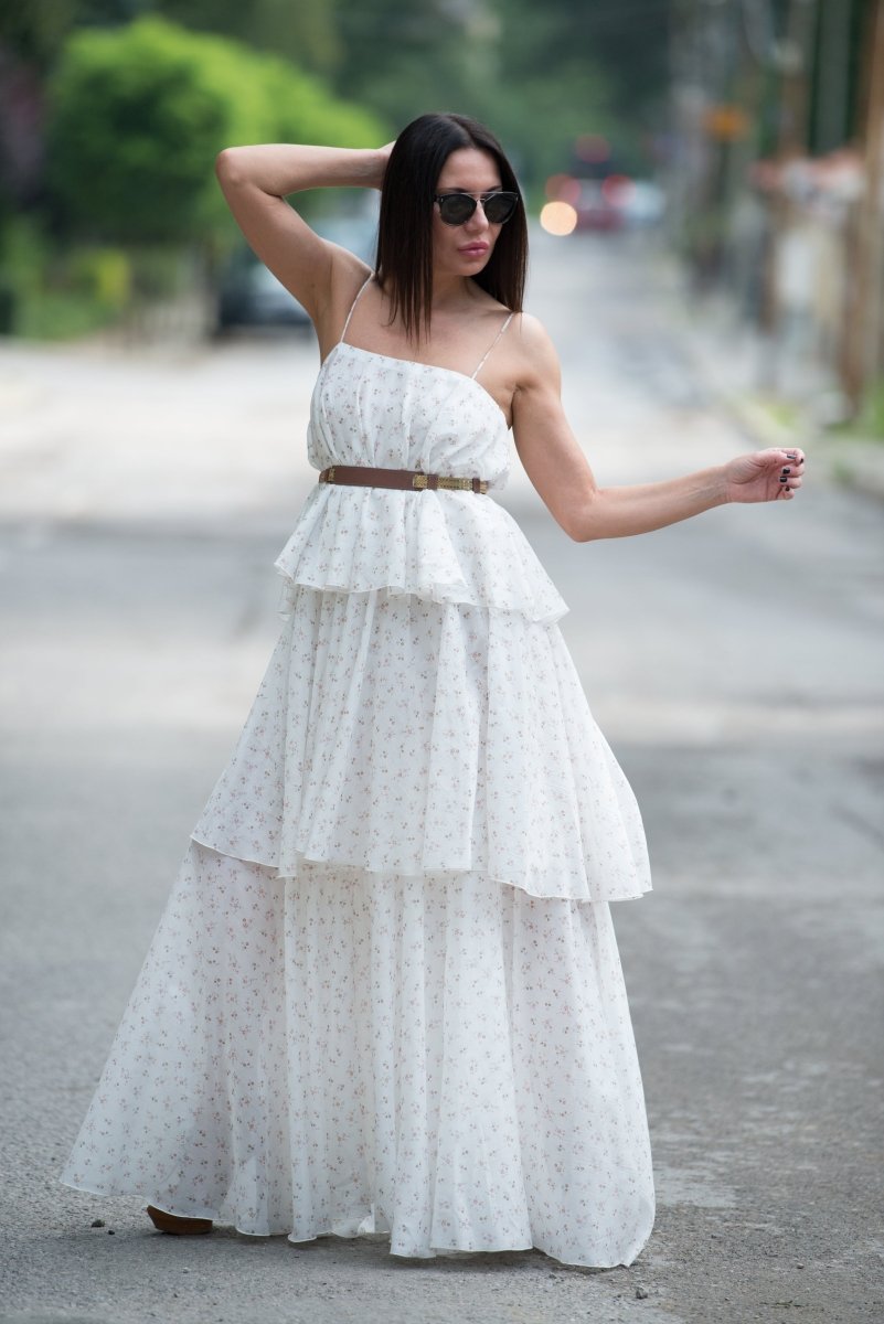 White Flounces Dress DALILA - EUG Fashion