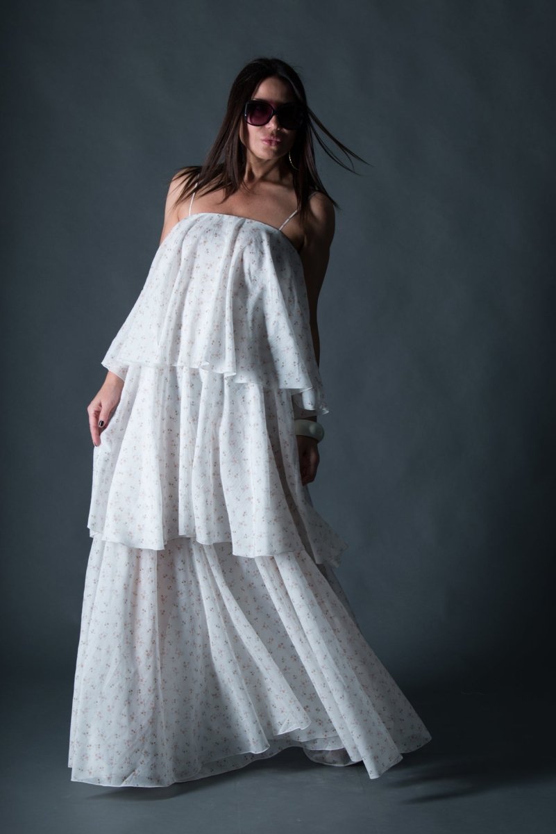 White Flounces Dress DALILA - EUG Fashion