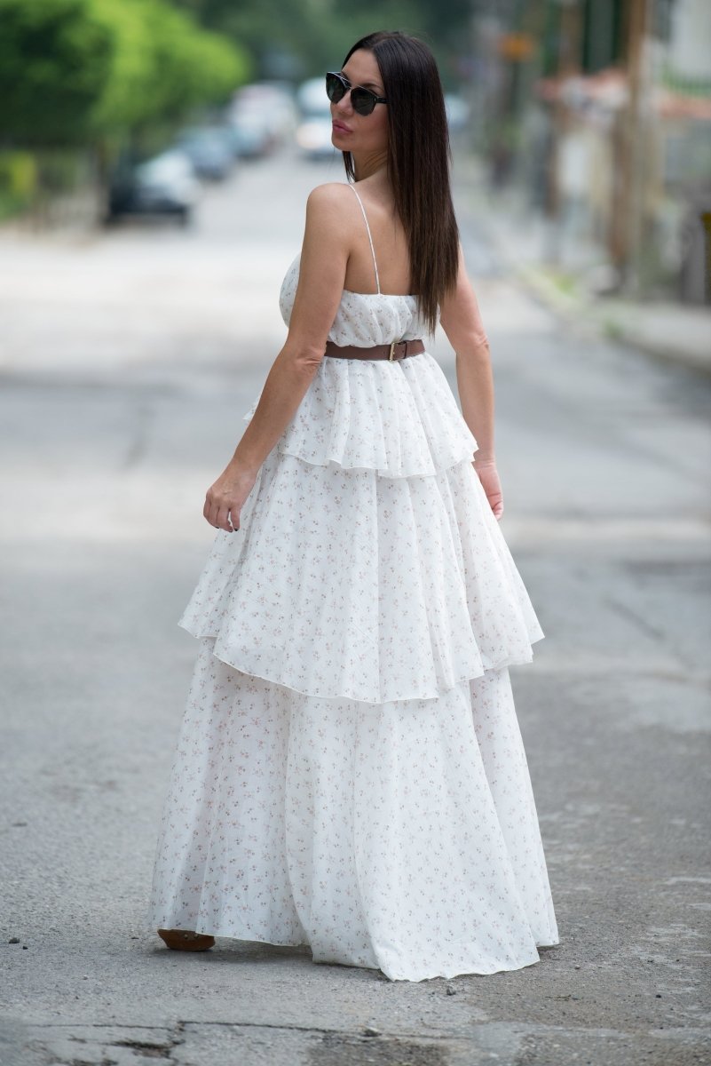 White Flounces Dress DALILA - EUG Fashion