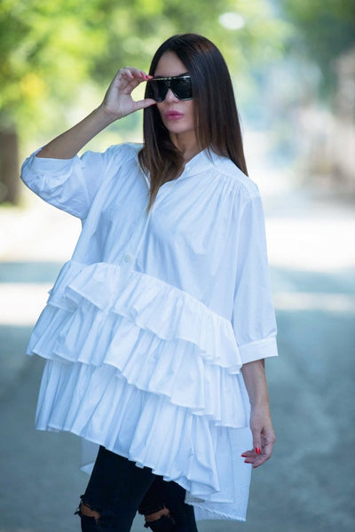 White Flounces Loose Summer Shirt NOOR - EUG Fashion EugFashion 