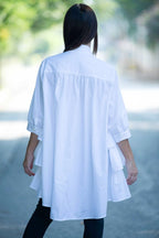 White Flounces Loose Summer Shirt NOOR - EUG Fashion
