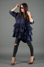 White Flounces Loose Summer Shirt NOOR - EUG Fashion