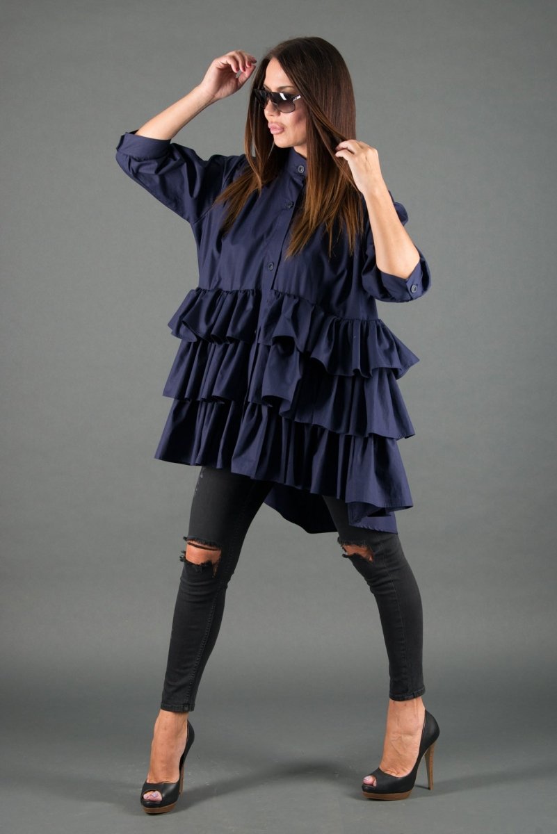 White Flounces Loose Summer Shirt NOOR - EUG Fashion