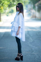 White Flounces Loose Summer Shirt NOOR - EUG Fashion