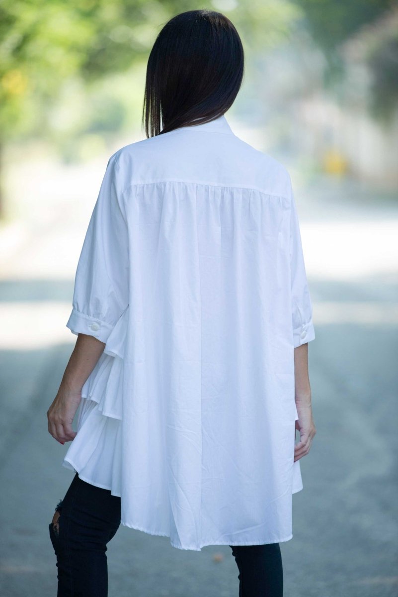 White Flounces Loose Summer Shirt NOOR - EUG Fashion