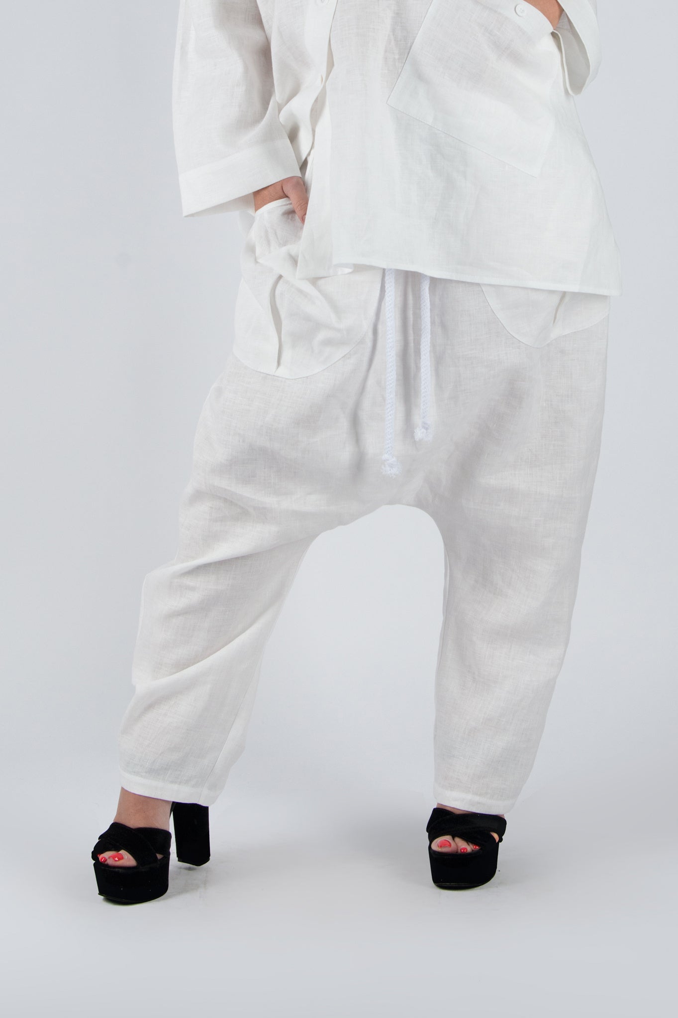 linen-print-african-woman-set #white