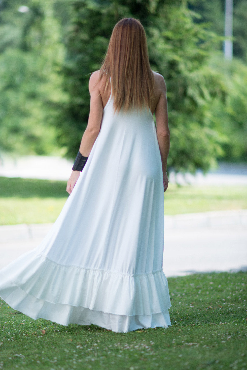 white long jersey dress