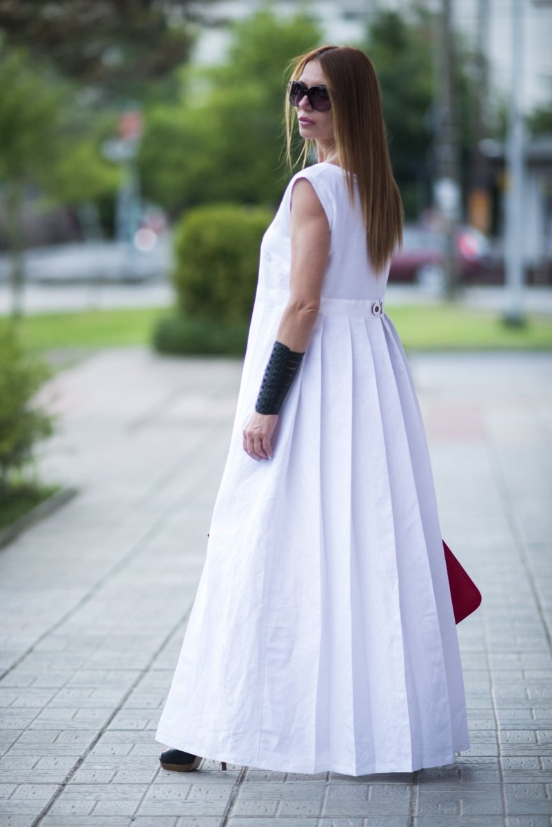 White Linen Dress AMBER - EUG Fashion EugFashion 