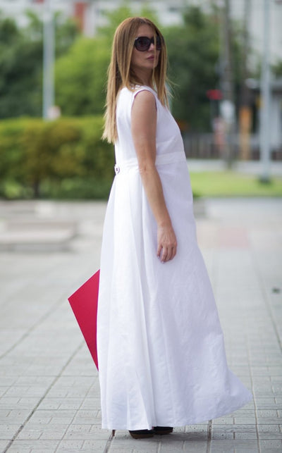 White Linen Dress AMBER - EUG Fashion EugFashion 