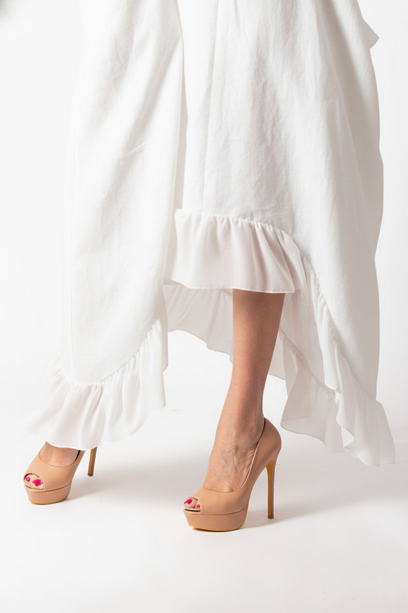 linen wide summer dress - EUG fashion #white