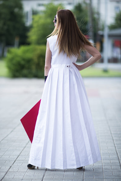 White Linen Dress AMBER EugFashion 