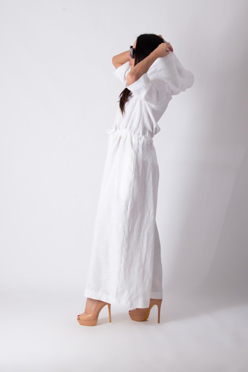 White Linen Hooded Jumpsuit REGINA - EUG Fashion