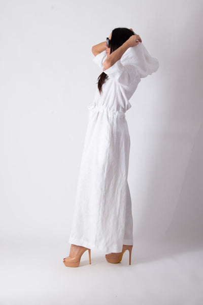 White Linen Hooded Jumpsuit REGINA - EUG Fashion EugFashion 