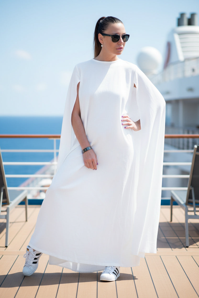 linen cape dress - Eug fashion #white
