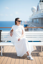 Linen woman elegant cape dress #white