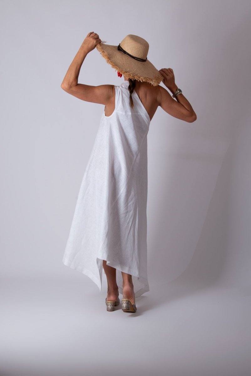 White Linen One Shoulder Dress TIFFANY - EUG Fashion EugFashion 