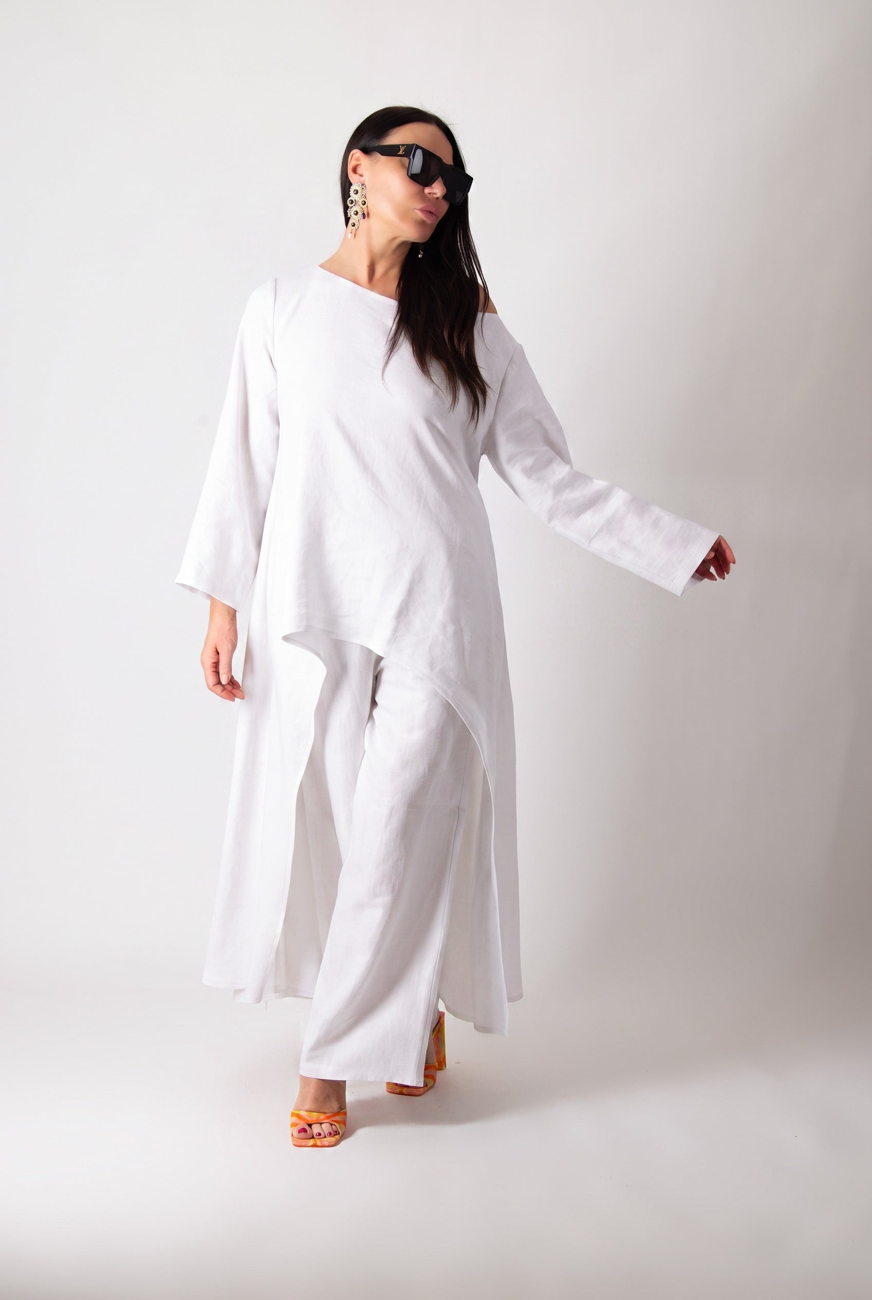 Linen 2 pcs set pants and top  Eug fashion #white