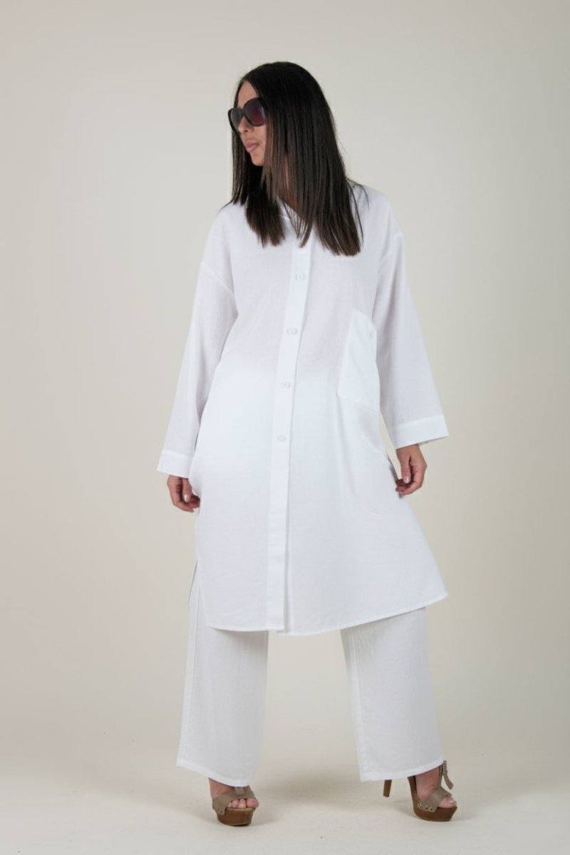 White Long Linen Top Claudia - EUG Fashion EugFashion 