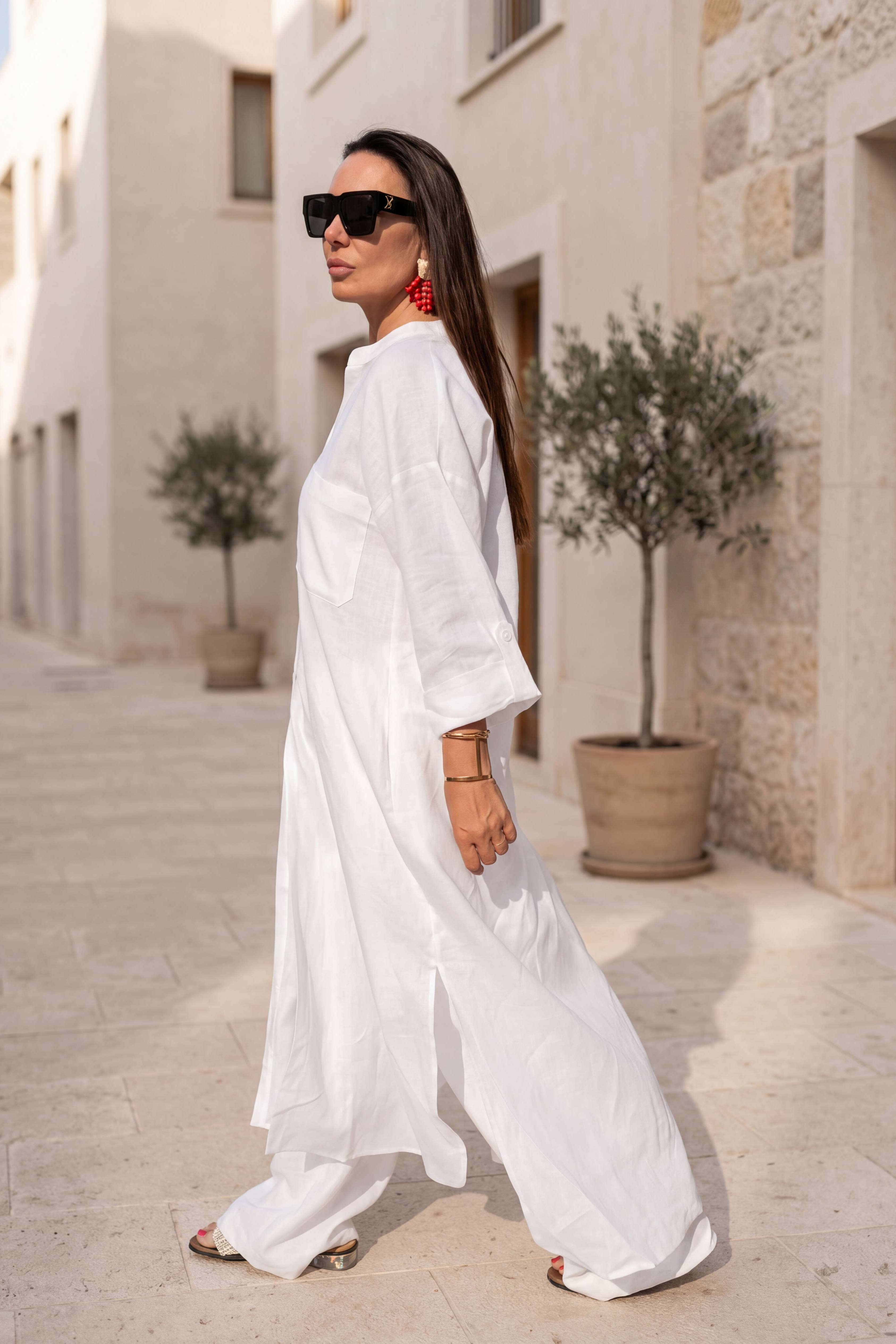 Linen white long top - Eug fashion