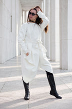 Off white asymmetric poncho dress Holly with belt and back zip - EUG Fashion #off-white
