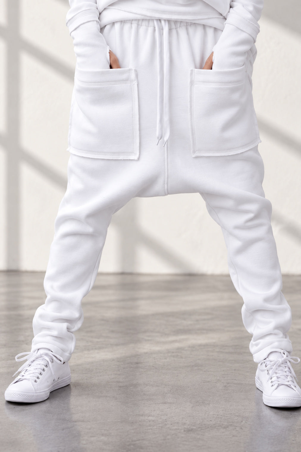 White cotton tracksuit with oversized hoodie and harem trousers - relaxed comfortable fit, Megan | EUG Fashion #white