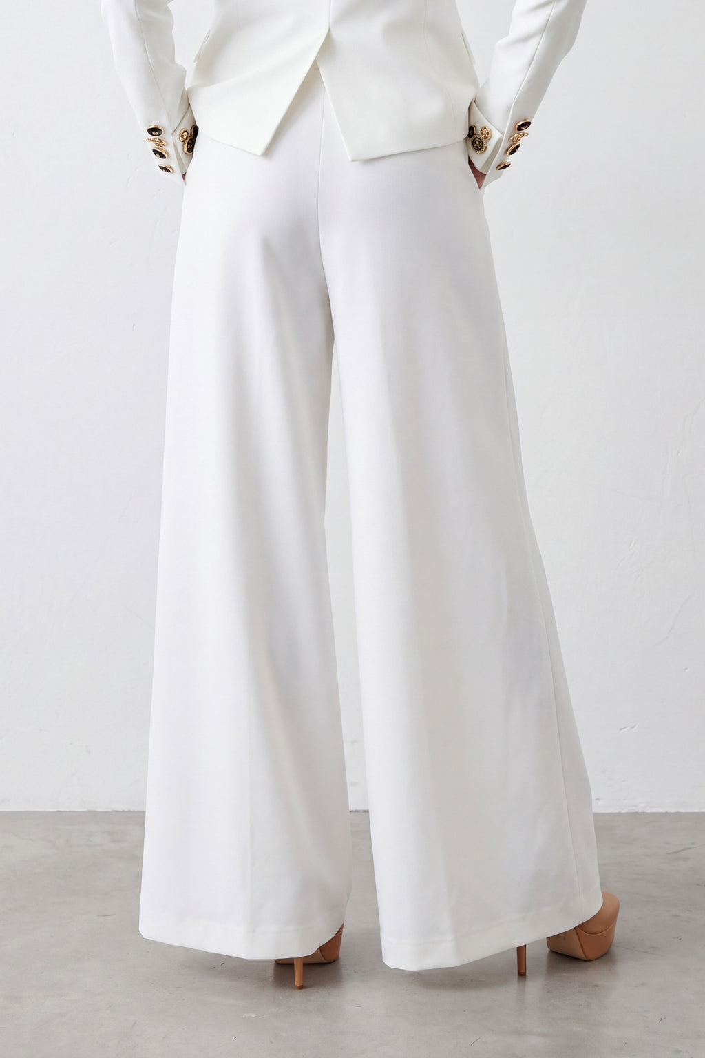 White cold wool wide-leg pants Casidy — EUG Fashion #white