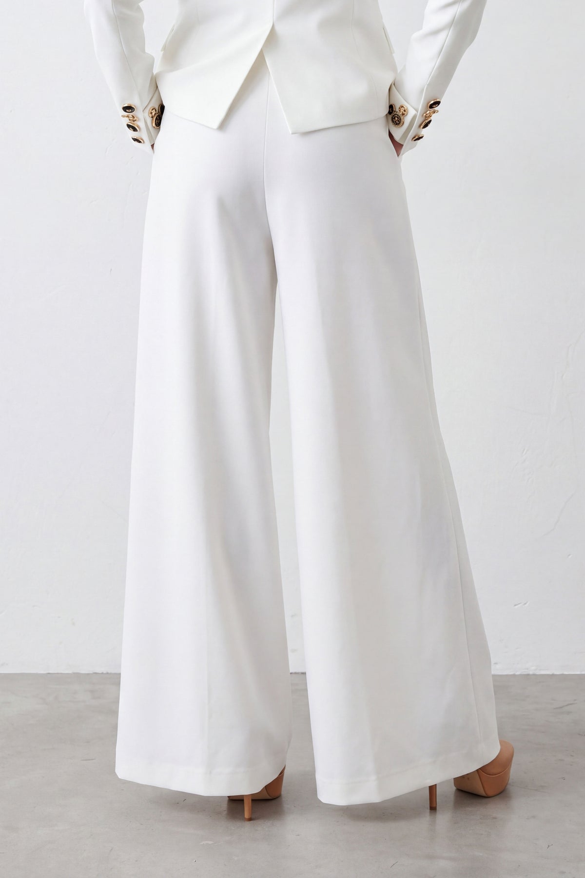 White cold wool wide-leg pants Casidy — EUG Fashion #white