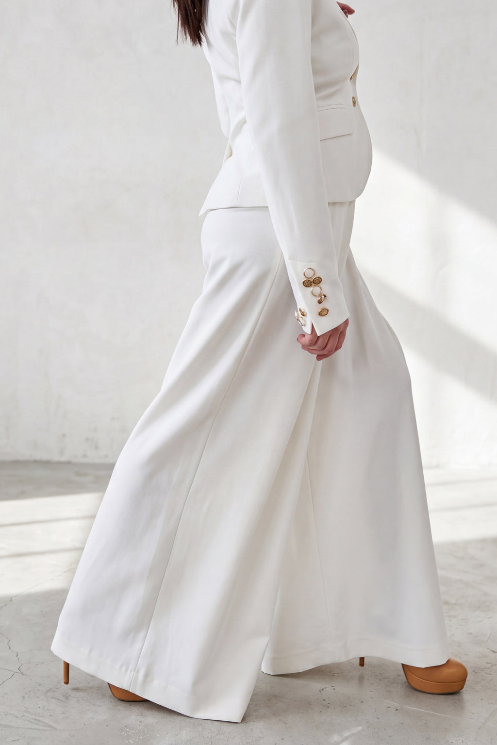 White cold wool wide-leg pants Casidy — EUG Fashion #white