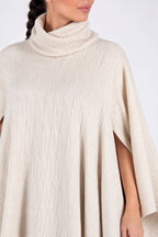 Off-white warm patterned knit poncho with turtleneck and arm openings - elegant over dresses, Eva | EUG Fashion #off-white
