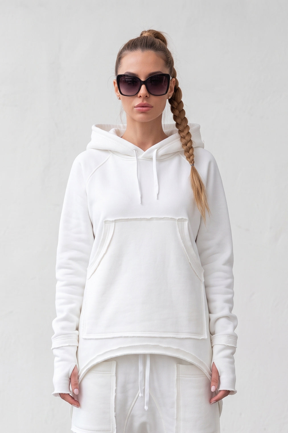 White cotton tracksuit with oversized hoodie and harem trousers - relaxed comfortable fit, Megan | EUG Fashion #white