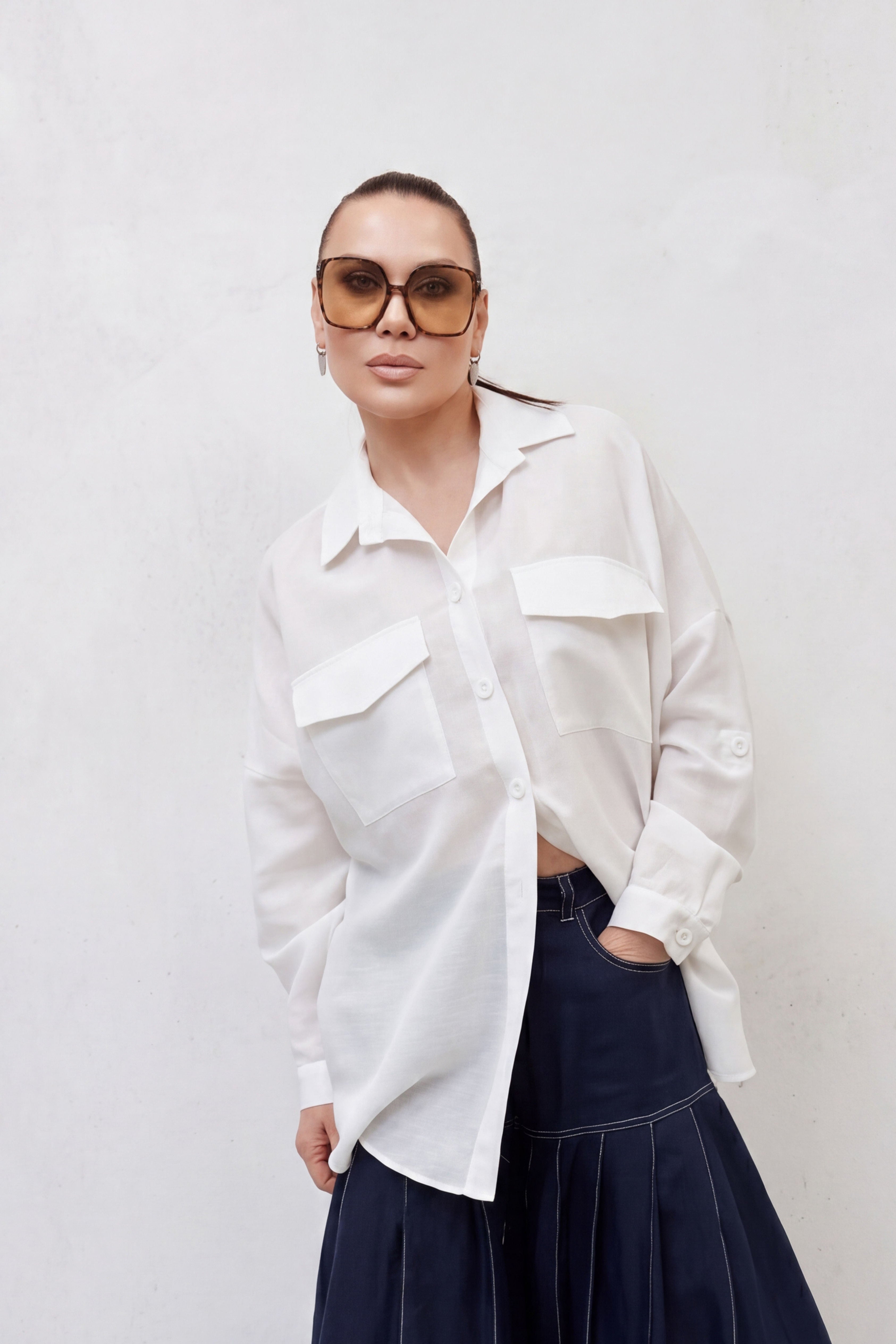 Loose fit linen silk shirt #off-white