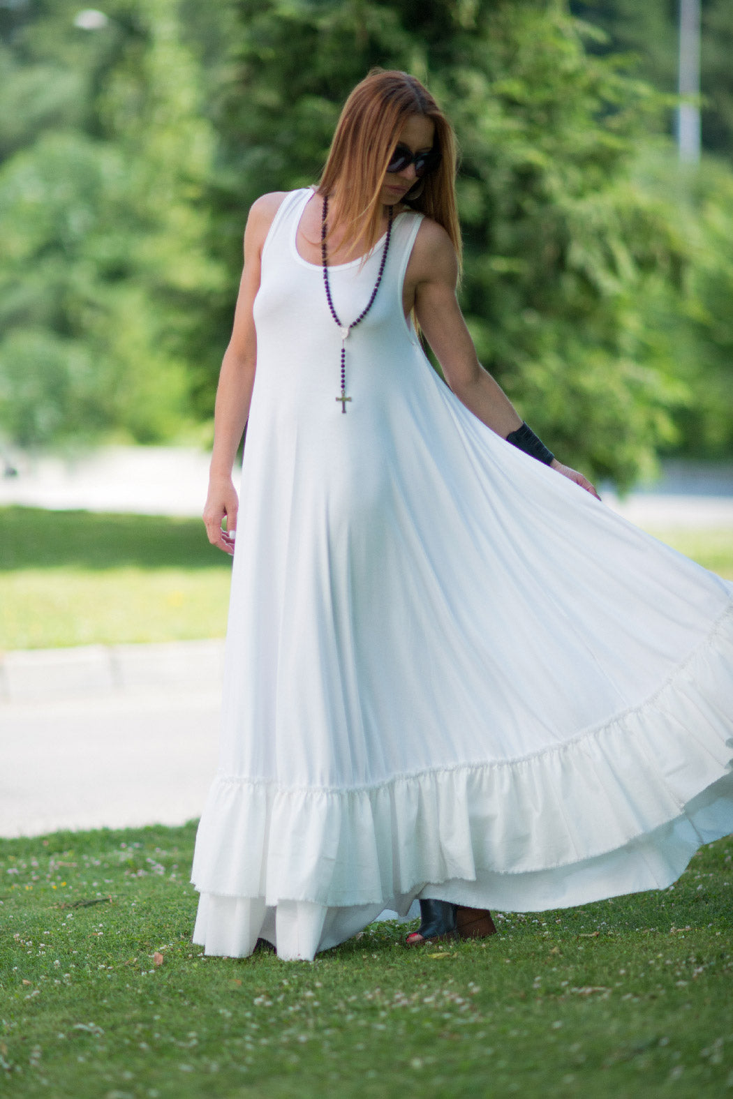 White Cotton Maxi Dress - Carmen