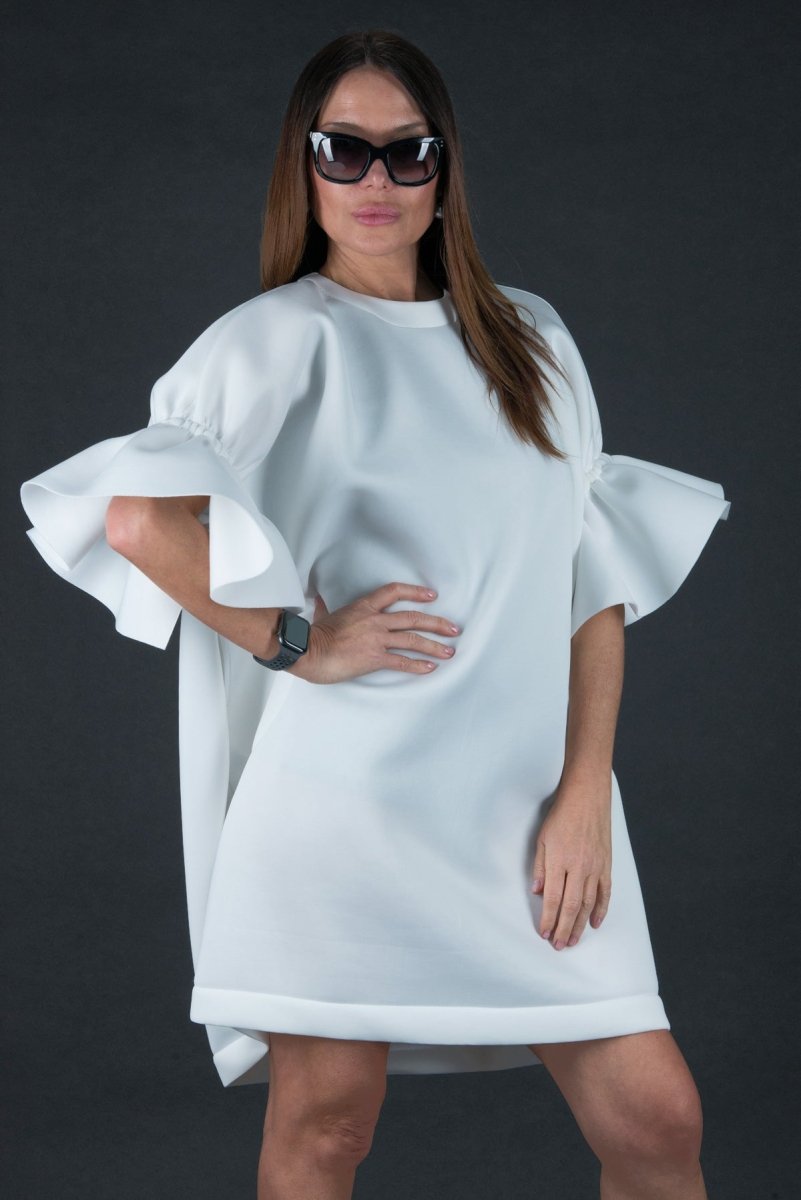 White Winter Neoprene Dress ESTER BF - EUG Fashion