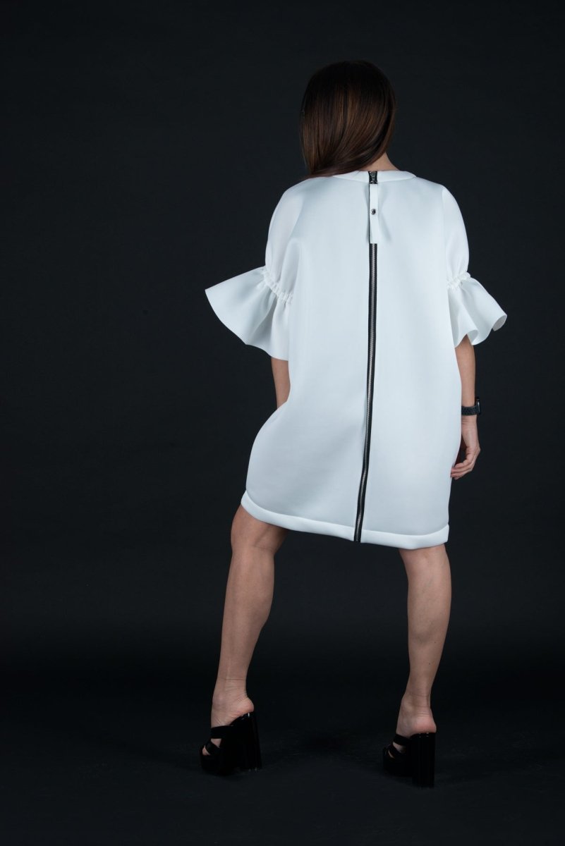 White Winter Neoprene Dress ESTER BF - EUG Fashion